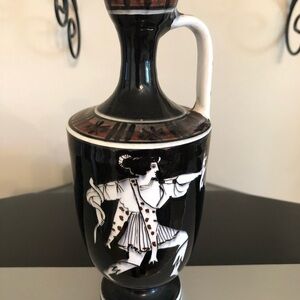 Black and White Keramikos  Decorative Greek Mythology God Vase - Pitcher 81/2 in